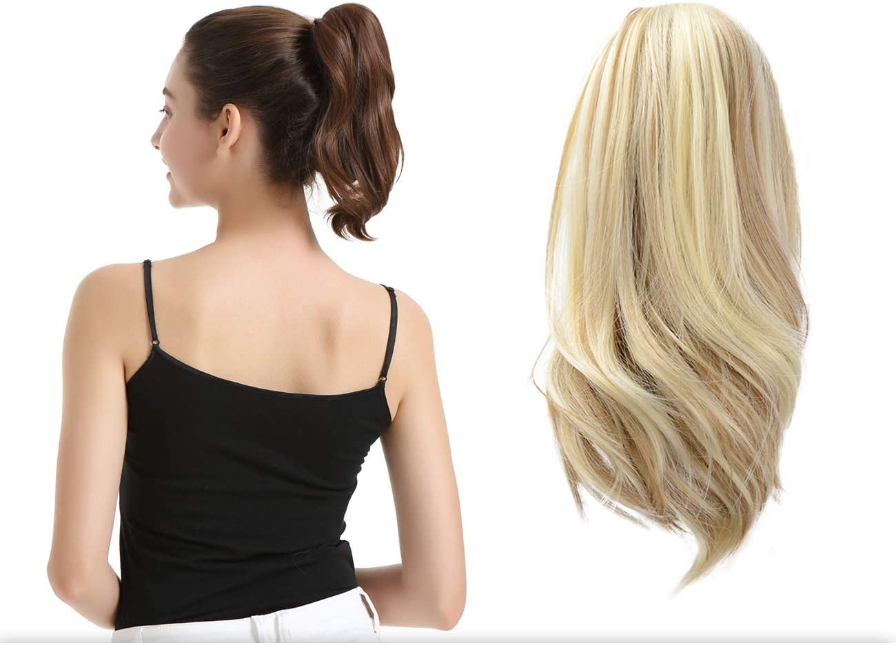 BARSDAR 10 inch Clip in Ponytail Hair Extensions Short Curly Synthetic Hair Piece for Women (16H613# Golden Blonde & Bleach Blonde)
