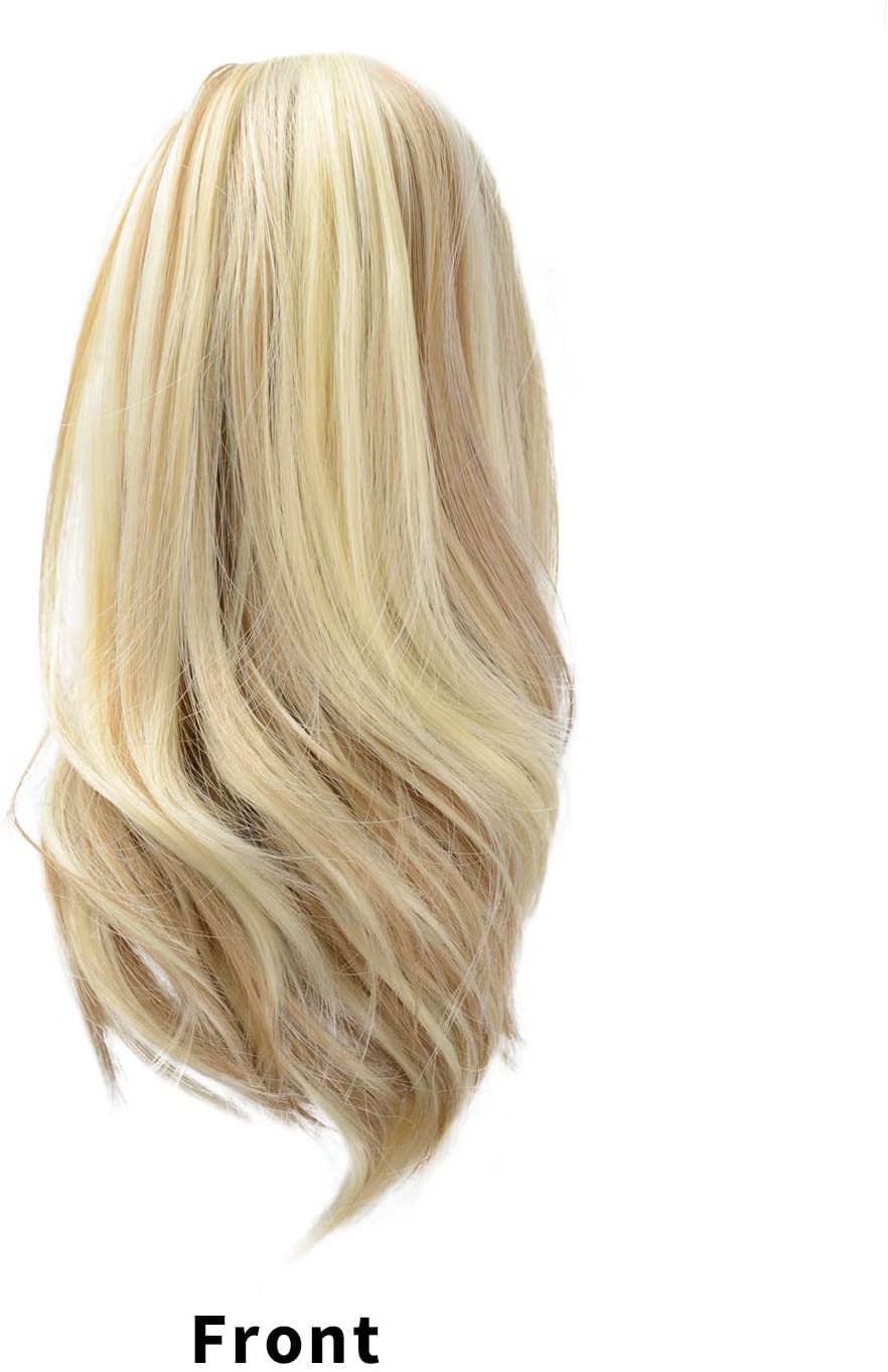 BARSDAR 10 inch Clip in Ponytail Hair Extensions Short Curly Synthetic Hair Piece for Women (16H613# Golden Blonde & Bleach Blonde)