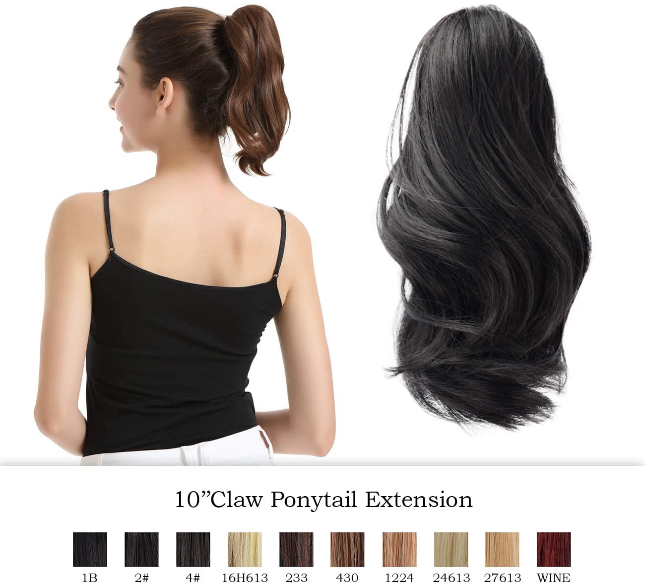 BARSDAR 10 inch Clip in Ponytail Hair Extensions Short Curly Synthetic Hair Piece for Women (1B Natural Black)