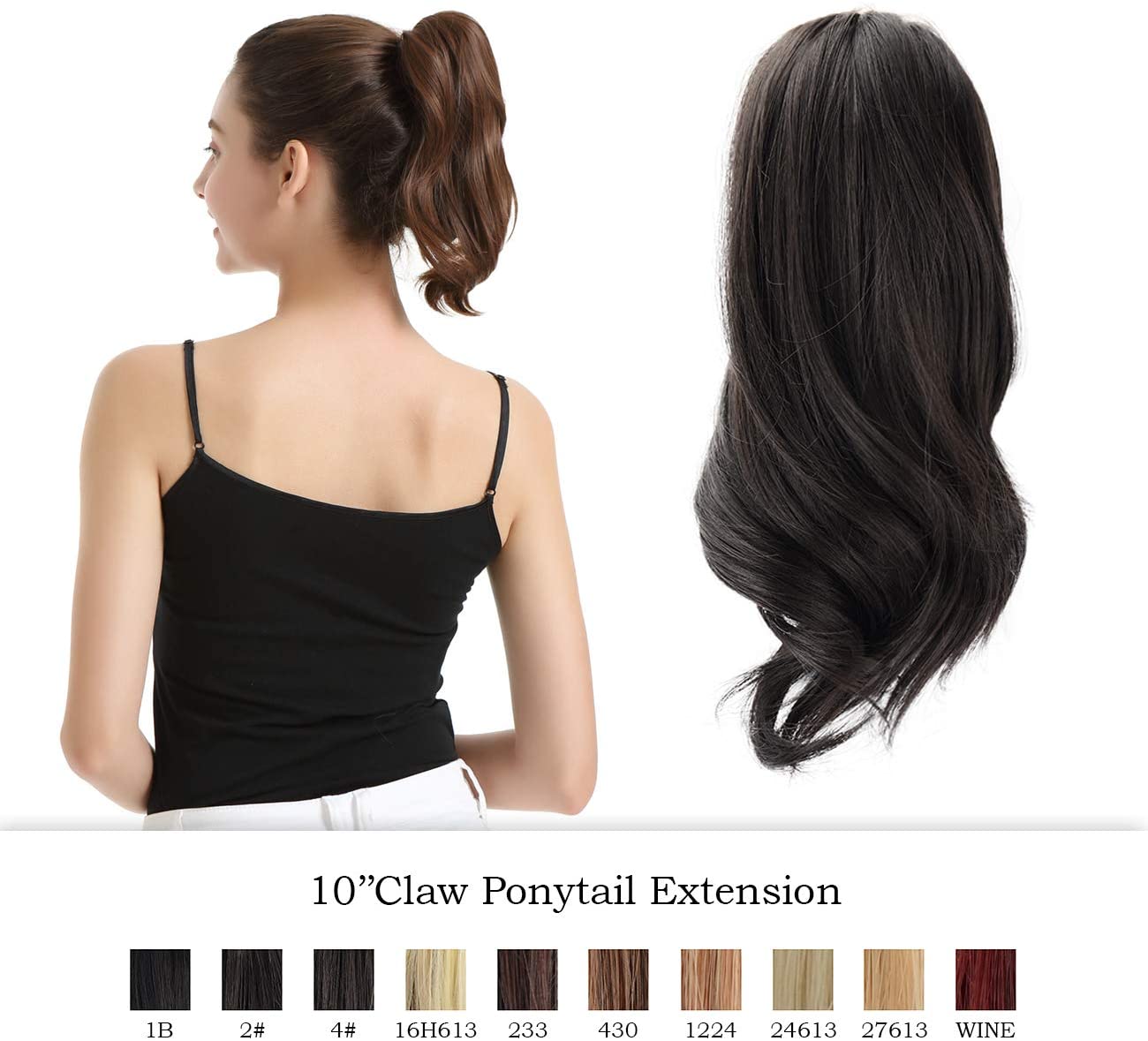 BARSDAR 10 Inch Clip in Ponytail Hair Extensions Short Curly Synthetic Hair Piece for Women (2#-Natural Black)