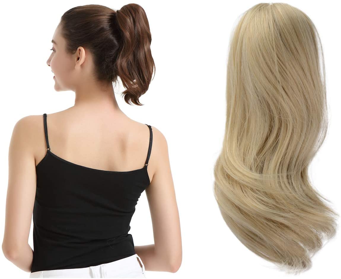 BARSDAR 10 Inch Clip in Ponytail Hair Extensions Short Curly Synthetic Hair Piece for Women (24/613-Light Blonde mix Bleach Blonde Evenly)