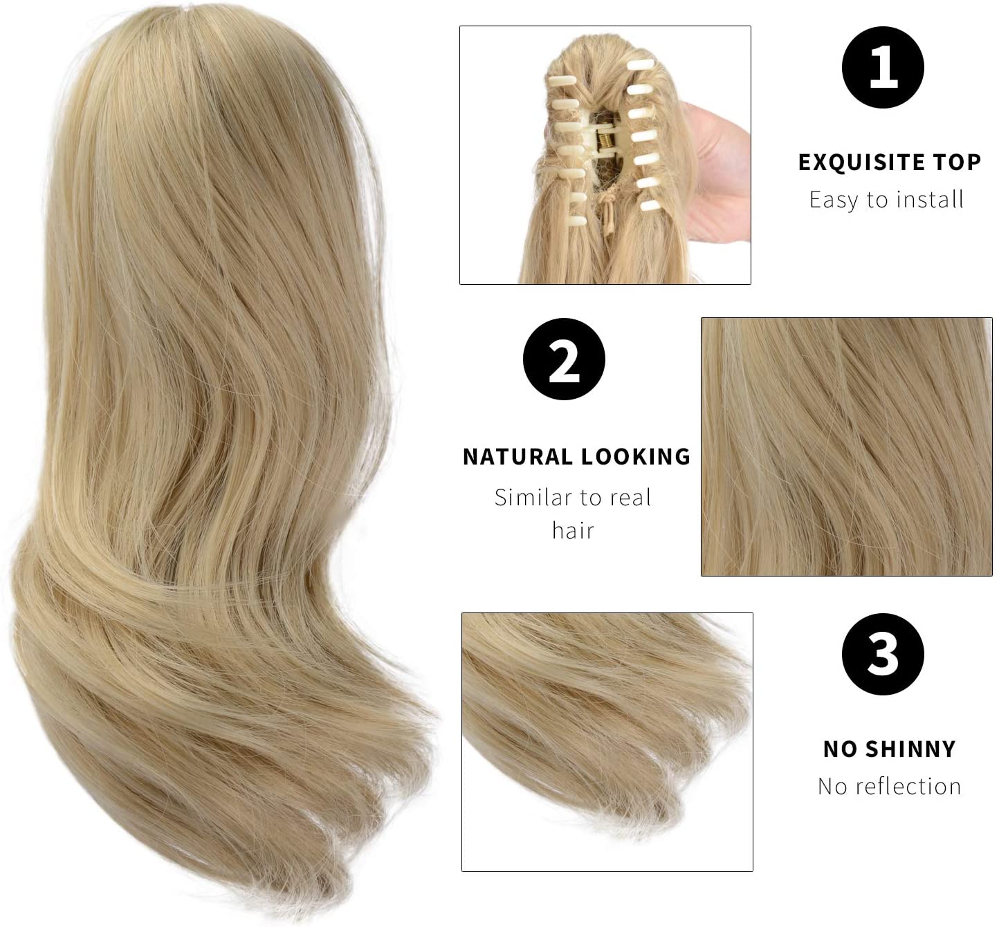 BARSDAR 10 Inch Clip in Ponytail Hair Extensions Short Curly Synthetic Hair Piece for Women (24/613-Light Blonde mix Bleach Blonde Evenly)