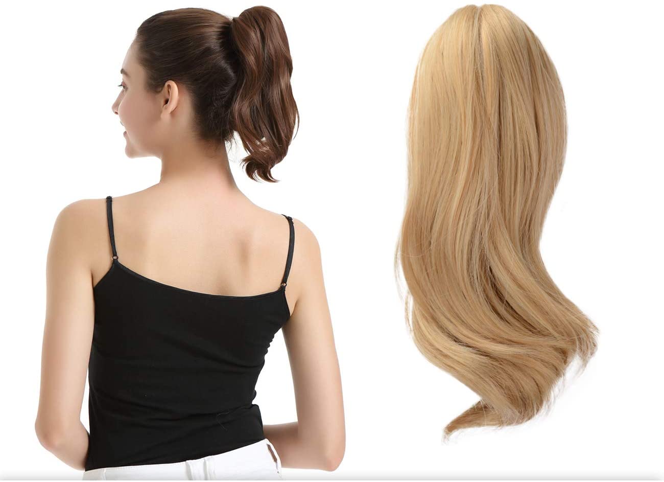 BARSDAR 10 inch Clip in Ponytail Hair Extensions Short Curly Synthetic Hair Piece for Women (27/613# Strawberry Blonde & Bleach Blonde)