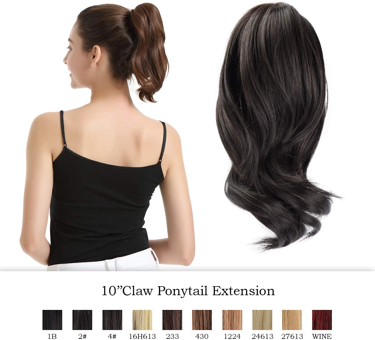 BARSDAR 10 inch Clip in Ponytail Hair Extensions Short Curly Synthetic Hair Piece for Women (4# Dark Brown)