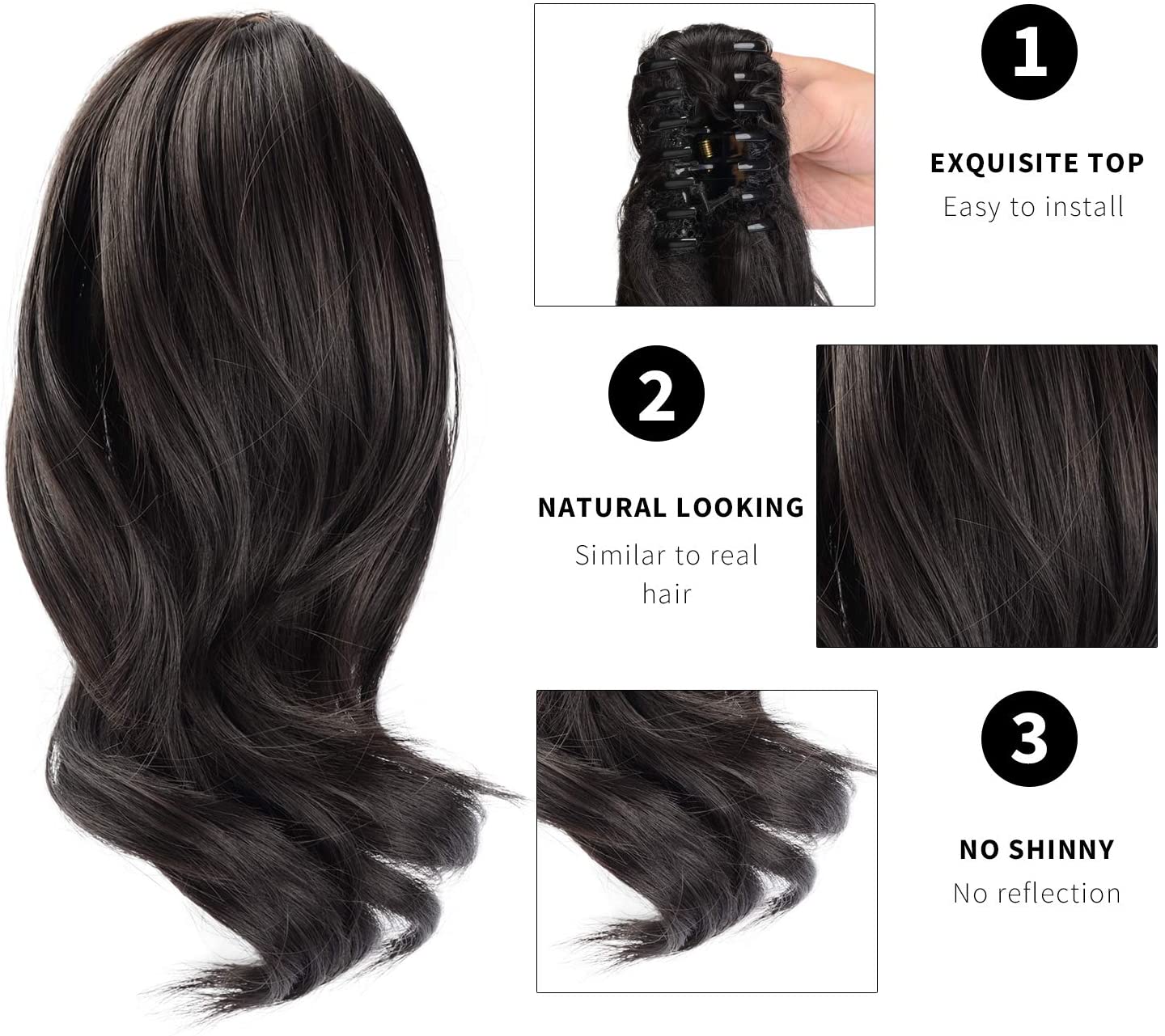 BARSDAR 10 inch Clip in Ponytail Hair Extensions Short Curly Synthetic Hair Piece for Women (4# Dark Brown)