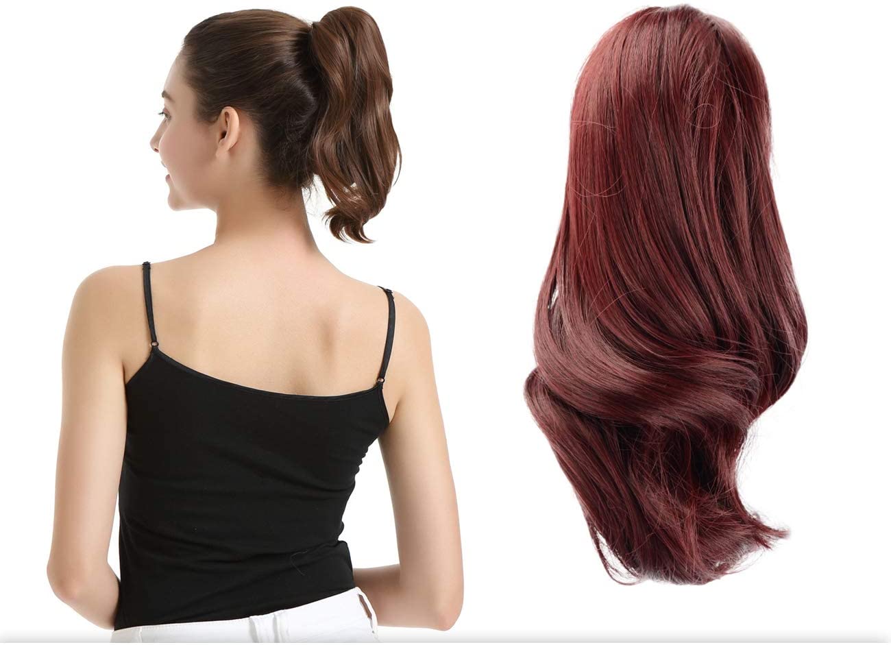 BARSDAR 10 Inch Clip in Ponytail Hair Extensions Short Curly Synthetic Hair Piece for Women (WINE)