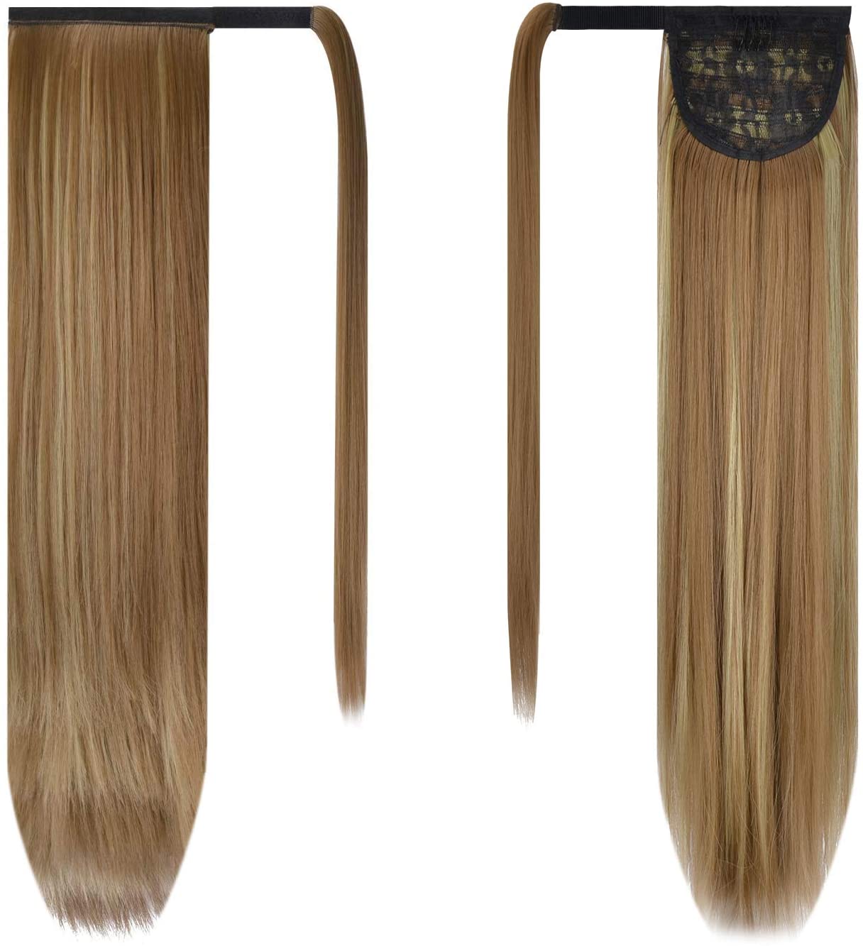 BARSDAR Ponytail Extension 26 Inch Long Straight Wrap Around Hair Piece for Women Synthetic Hair for Daily Use(12H24 Brown & Blonde)
