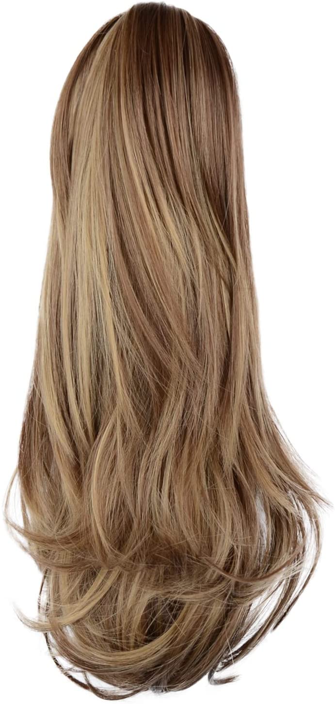 BARSDAR 14 Inches Clip in Ponytail Hair Extensions Short Wavy Synthetic Hair Piece for Women (10H24B# Golden Brown & Light Blonde)