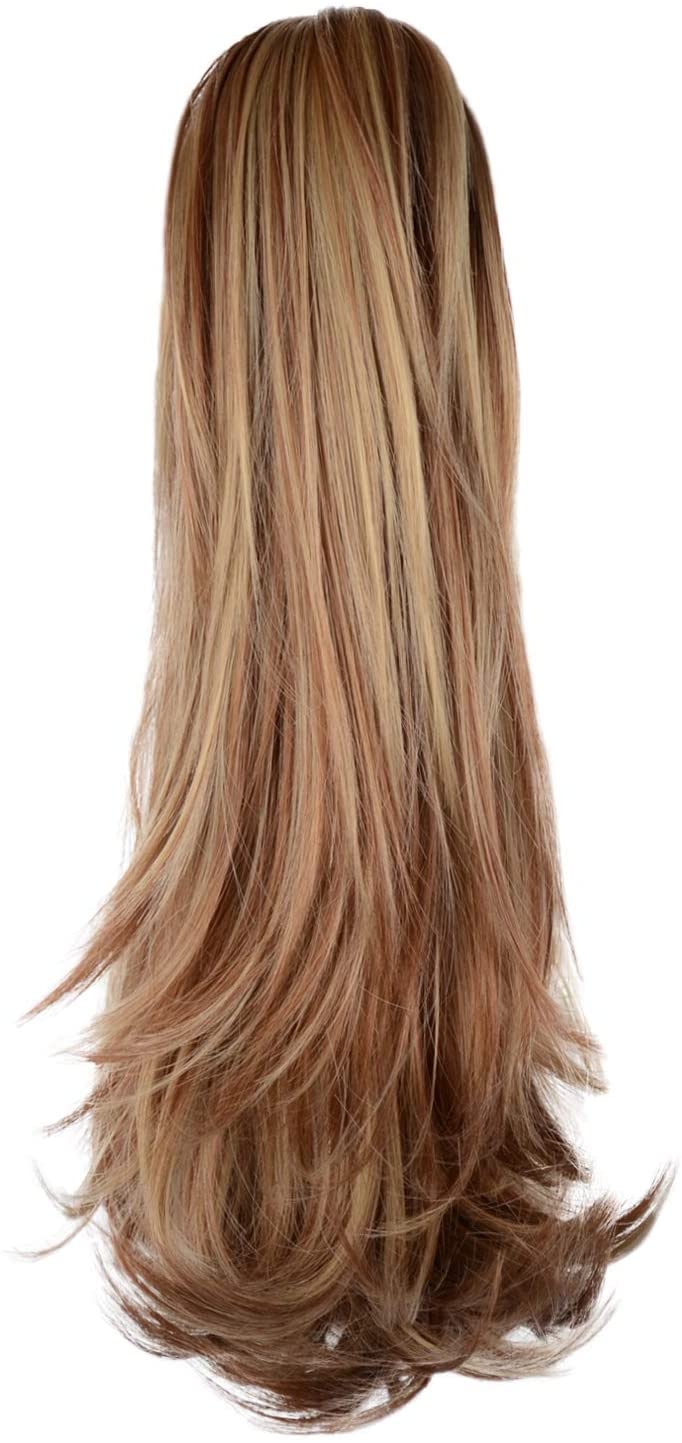 BARSDAR 14 Inches Clip in Ponytail Hair Extensions Short Wavy Synthetic Hair Piece for Women (12H24# Brown & Blonde)