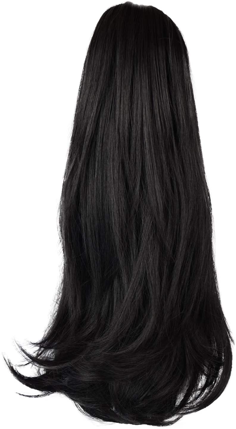 BARSDAR 14 Inch Curly Hair Piece Ponytail Extensions Synthetic Drawstring on a Claw Clip Attachment Natural Looking for Women(1B Natural Black)
