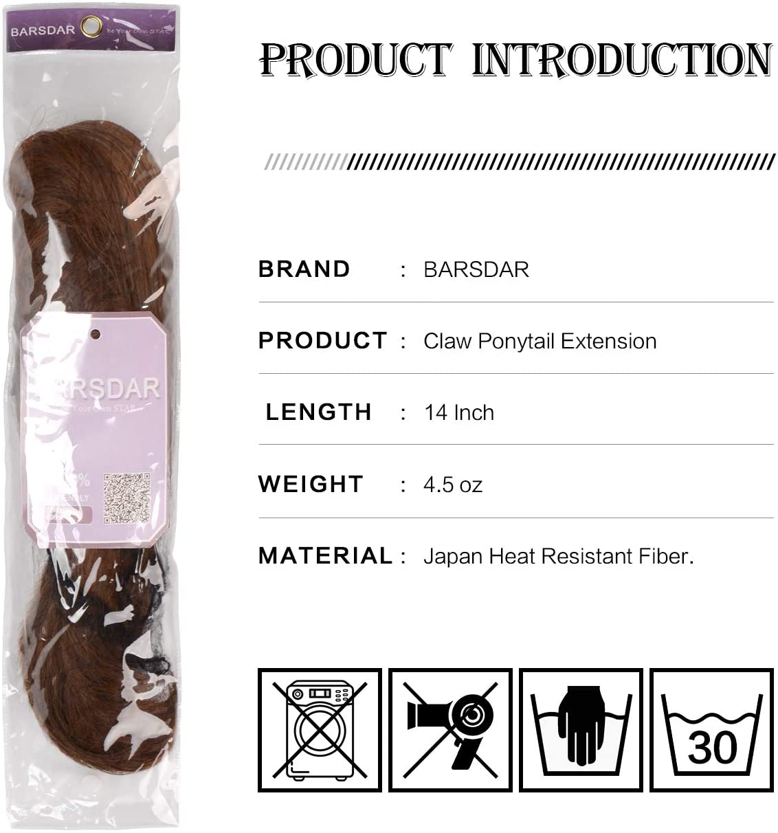 BARSDAR 14 Inch Curly Hair Piece Ponytail Extensions Synthetic Drawstring on a Claw Clip Attachment Natural Looking for Women(1B Natural Black)