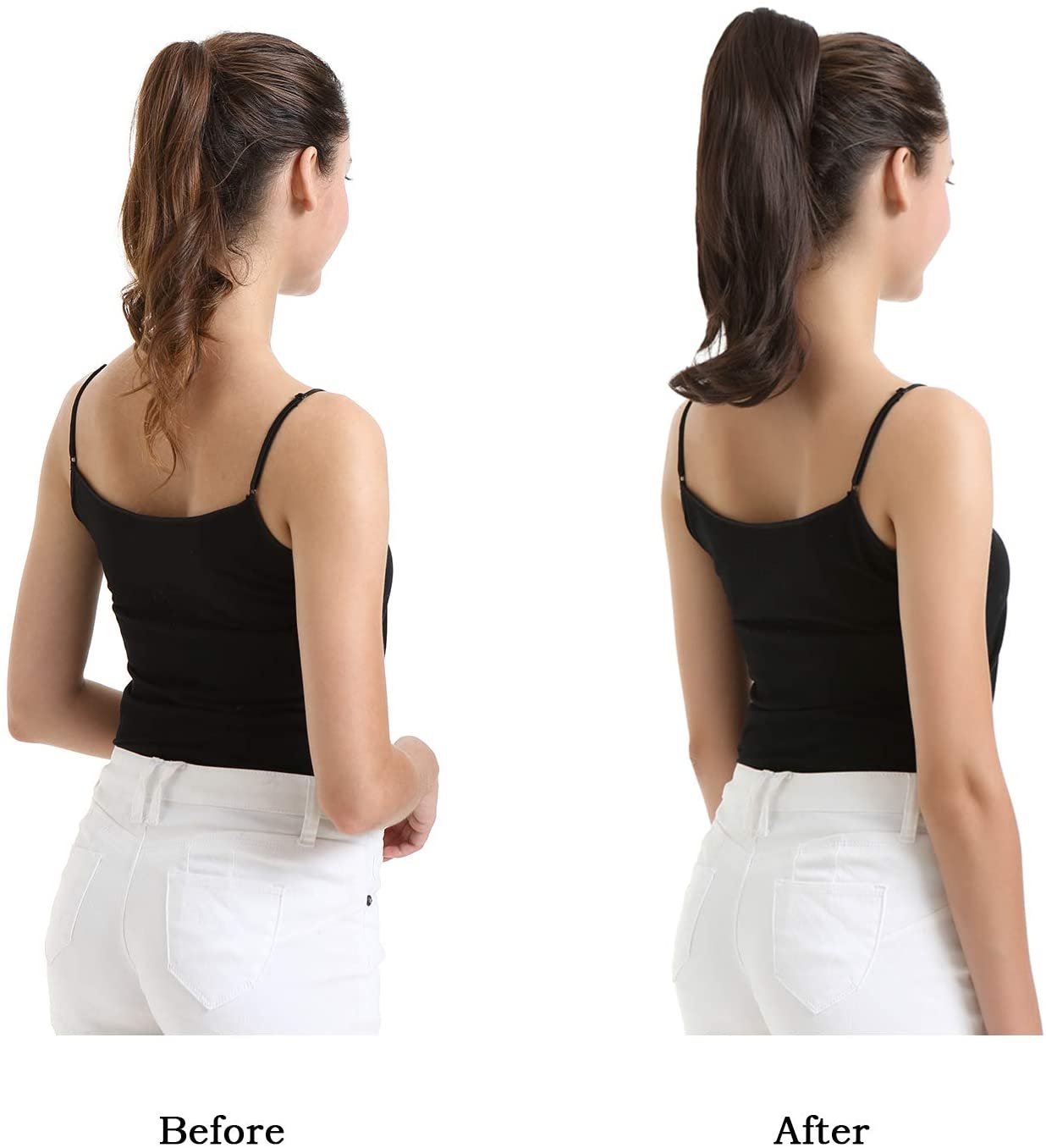 BARSDAR 14 Inch Curly Hair Piece Ponytail Extensions Synthetic Drawstring on a Claw Clip Attachment Natural Looking for Women(1B Natural Black)