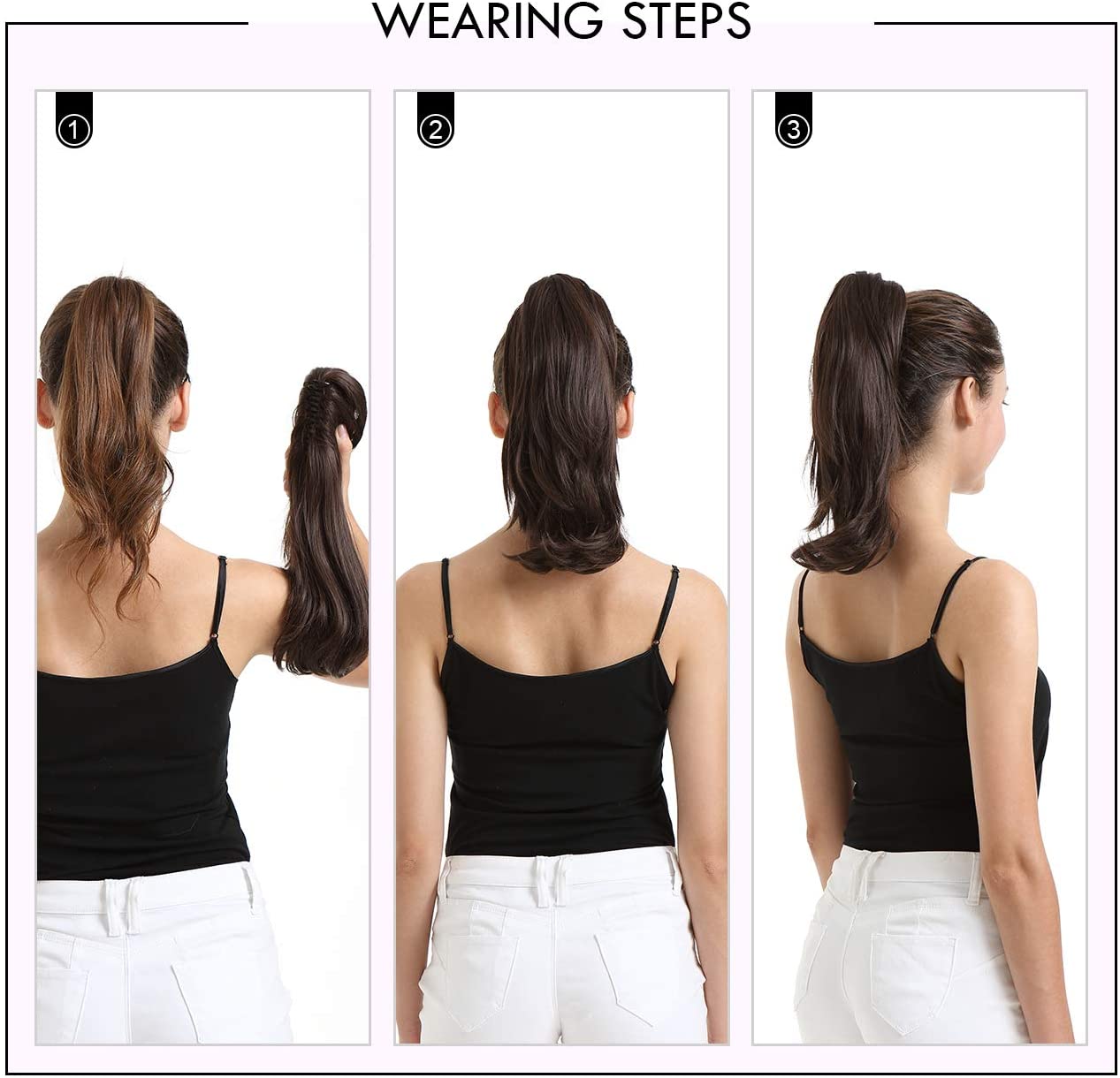 BARSDAR 14 Inch Curly Hair Piece Ponytail Extensions Synthetic Drawstring on a Claw Clip Attachment Natural Looking for Women(1B Natural Black)