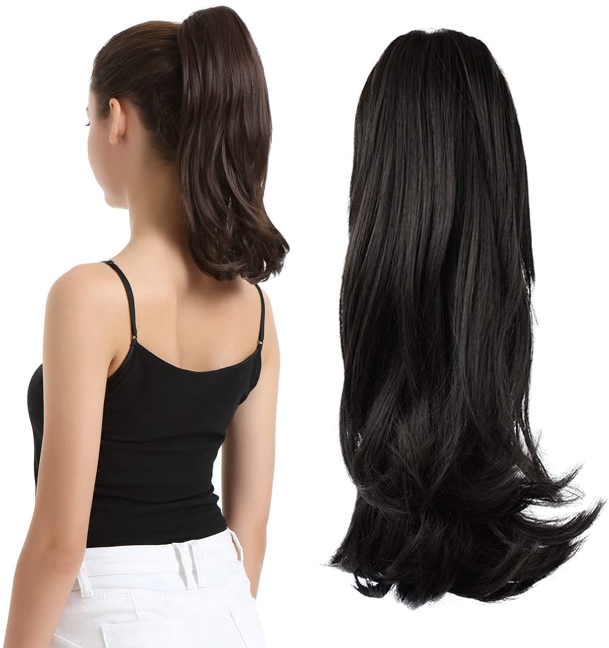 BARSDAR 14 Inches Clip in Ponytail Hair Extensions Short Wavy Synthetic Hair Piece for Women (2# Darkest Brown)