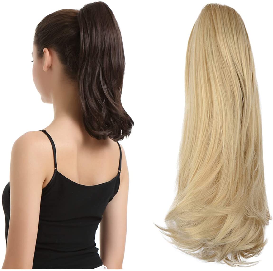 BARSDAR 14 Inches Clip in Ponytail Hair Extensions Short Wavy Synthetic Hair Piece for Women (24/613# Light Blonde mix Bleach Blonde Evenly)