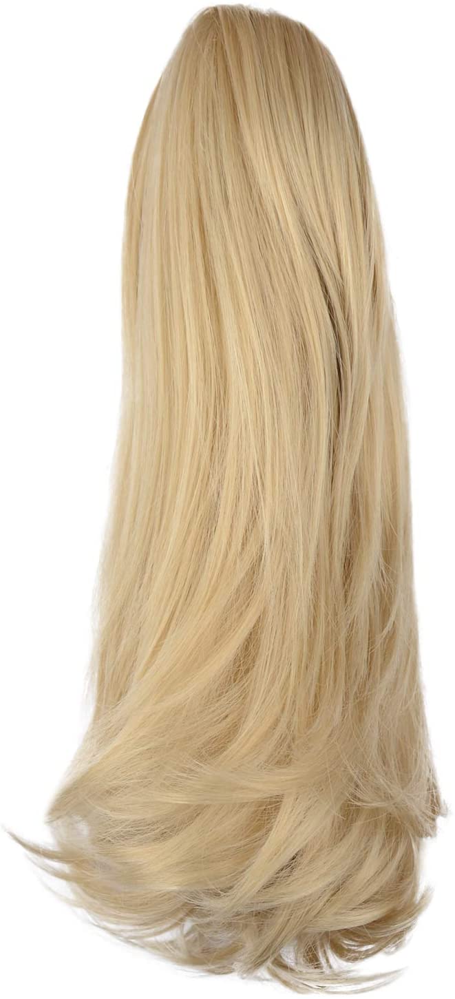 BARSDAR 14 Inches Clip in Ponytail Hair Extensions Short Wavy Synthetic Hair Piece for Women (24/613# Light Blonde mix Bleach Blonde Evenly)