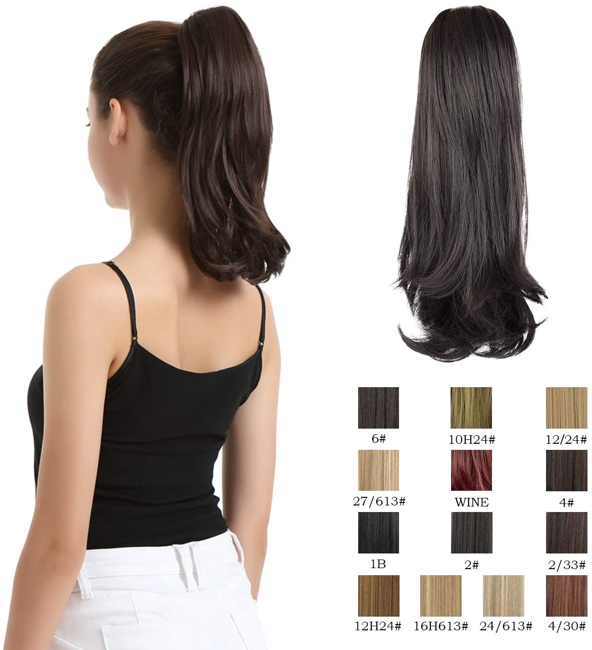 BARSDAR 14 Inch Curly Hair Piece Ponytail Extensions Synthetic Drawstring on a Claw Clip Attachment for Women - Dark Brown
