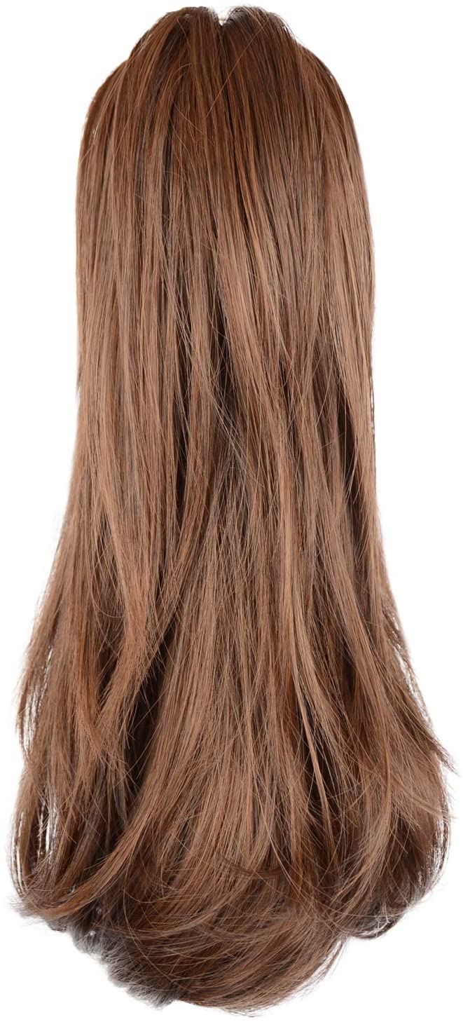 BARSDAR 14 Inch Curly Hair Piece Ponytail Extensions Synthetic Drawstring on a Claw Clip Attachment Soft Silky Natural Looking for Women -(4/30# Dark Brown mix Auburn Evenly)