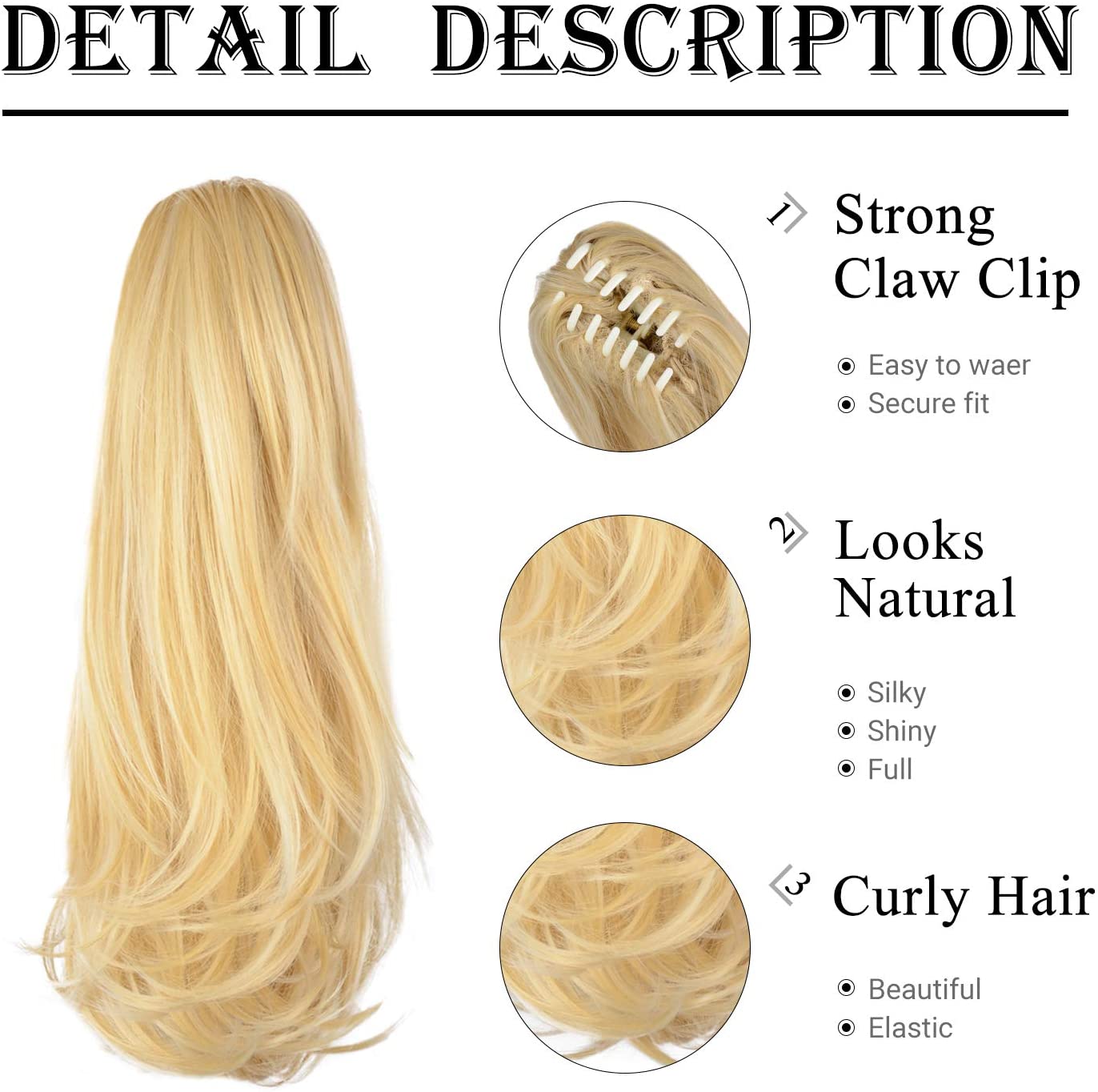 BARSDAR 14 Inch Curly Hair Piece Ponytail Extensions Synthetic Drawstring on a Claw Clip Attachment Soft Silky Natural Looking for Women -(4/30# Dark Brown mix Auburn Evenly)