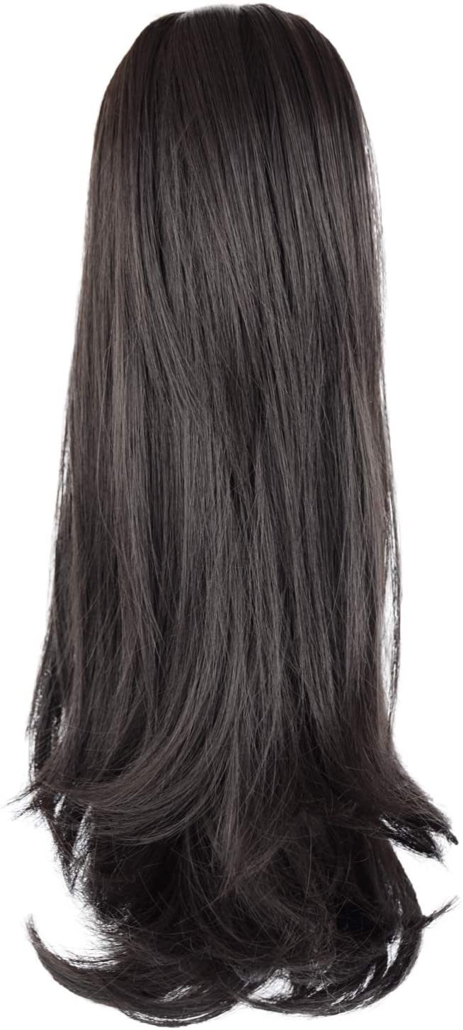 BARSDAR 14 Inch Curly Hair Piece Ponytail Extensions Synthetic Drawstring on a Claw Clip Attachment for Women - Dark Brown