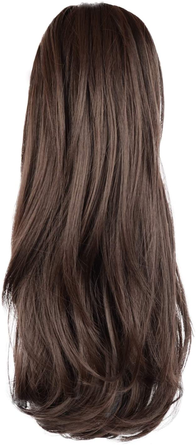 BARSDAR 14 Inch Curly Hair Piece Ponytail Extensions Synthetic Drawstring on a Claw Clip Attachment Natural Looking for Women (6# Medium Chestnut Brown)