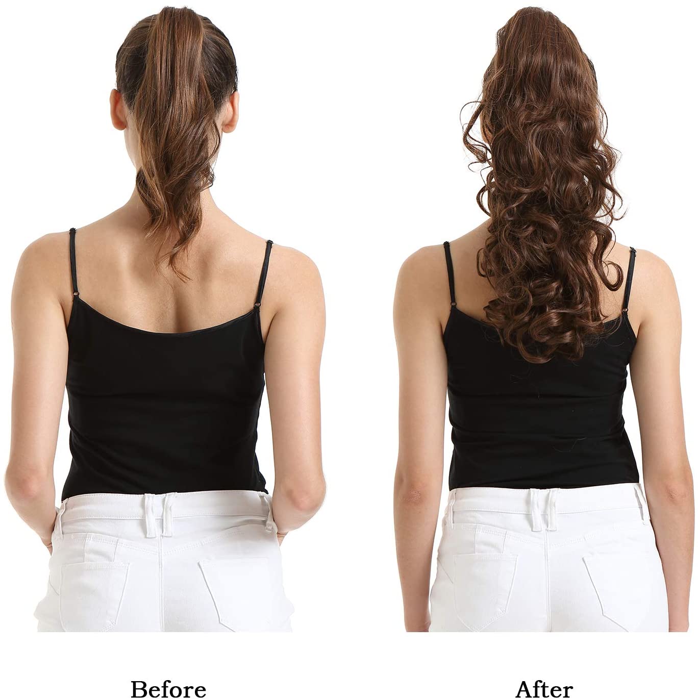 BARSDAR Clip In On Hair Extensions Claw Ponytail Extensions Hair Piece Curly for Women Synthetic Heat-Resisting 19 Inch (12/24# Light Golden Brown & Pale Golden Blonde)