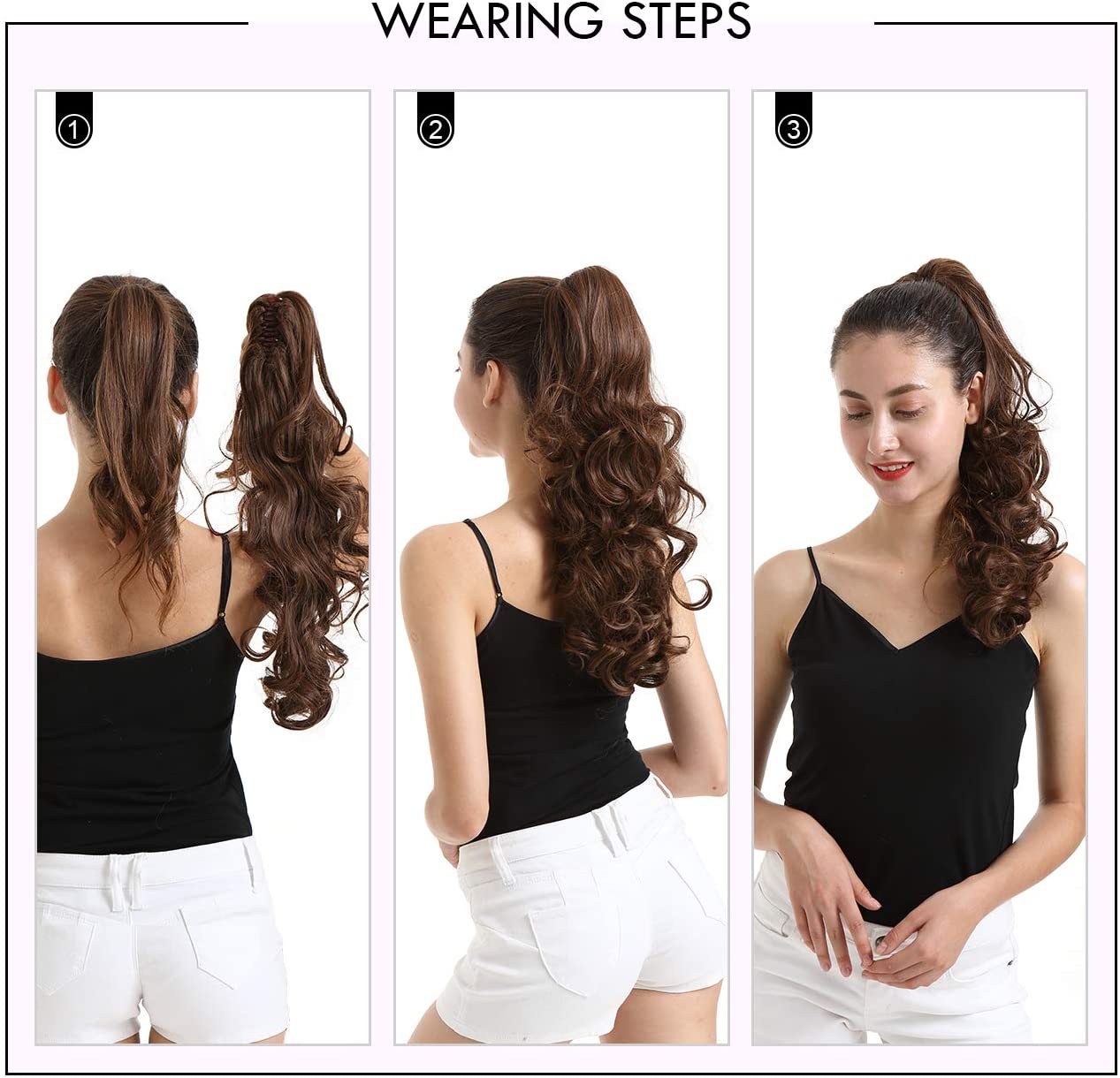 BARSDAR Clip In On Hair Extensions Claw Ponytail Extensions Hair Piece Curly for Women Synthetic Heat-Resisting 19 Inch (12/24# Light Golden Brown & Pale Golden Blonde)
