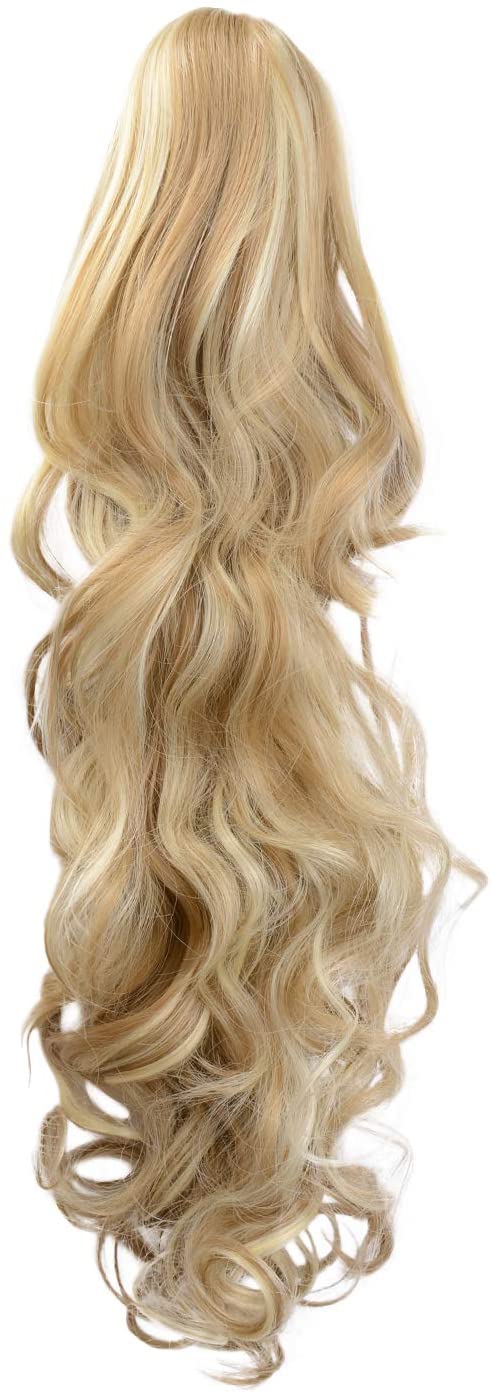BARSDAR Clip In On Hair Extensions Claw Ponytail Extensions Hair Piece Curly for Women Synthetic Heat-Resisting 19 Inch (16H613# Golden Blonde & Bleach Blonde)