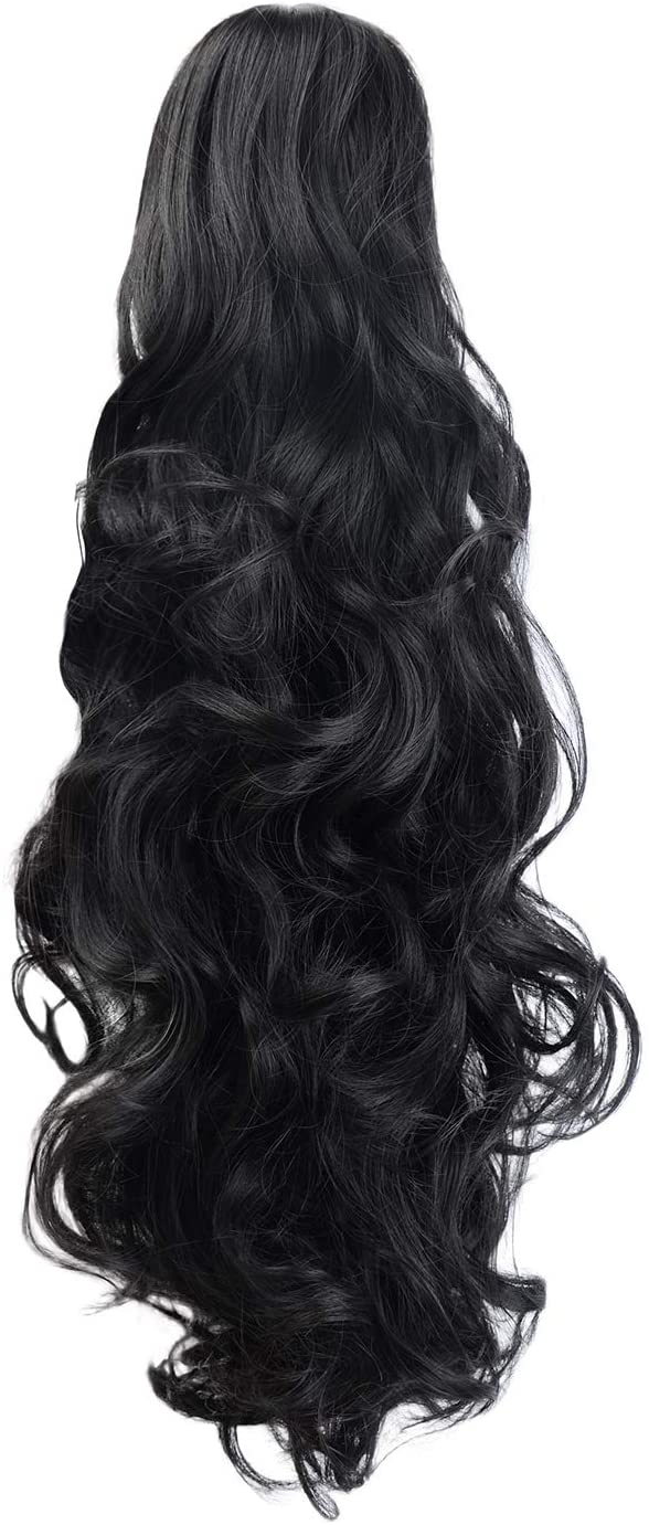 BARSDAR Clip In On Hair Extensions Claw Ponytail Extensions Hair Piece Curly for Women Synthetic Heat-Resisting 19 Inch (1B Natural Black)