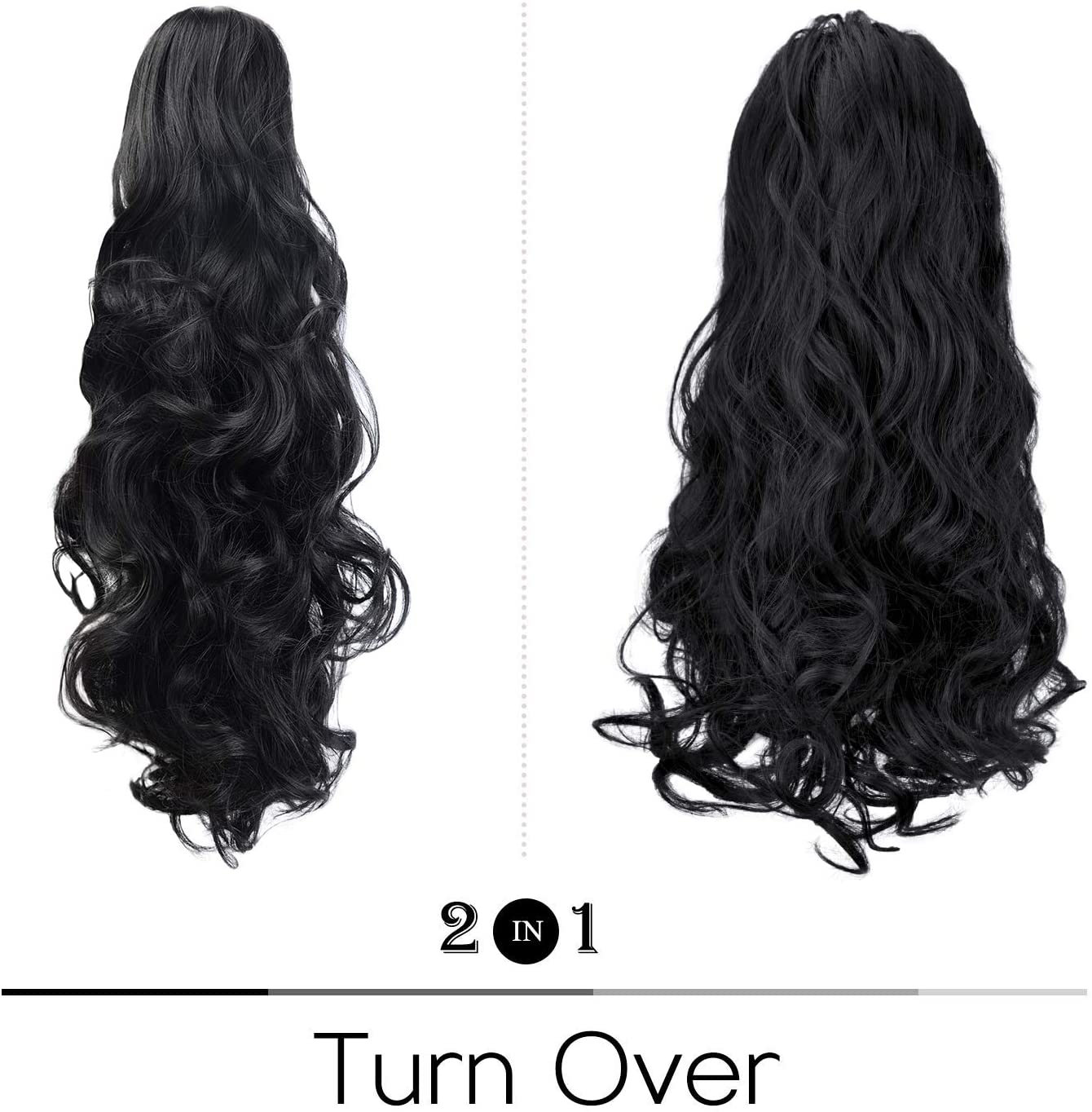 BARSDAR Clip In On Hair Extensions Claw Ponytail Extensions Hair Piece Curly for Women Synthetic Heat-Resisting 19 Inch (1B Natural Black)