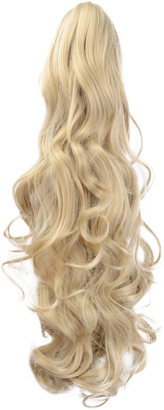BARSDAR Clip In On Hair Extensions Claw Ponytail Extensions Hair Piece Curly for Women Synthetic Heat-Resisting 19 Inch (24/613# Light Blonde mix Bleach Blonde Evenly)
