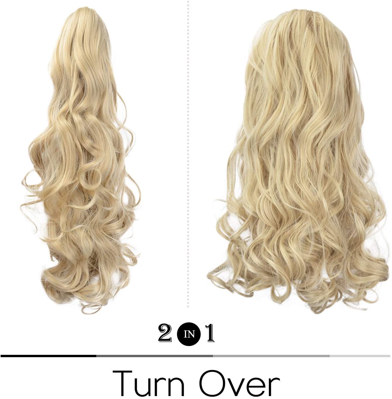 BARSDAR Clip In On Hair Extensions Claw Ponytail Extensions Hair Piece Curly for Women Synthetic Heat-Resisting 19 Inch (24/613# Light Blonde mix Bleach Blonde Evenly)