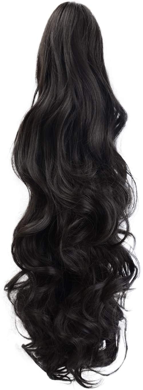 BARSDAR Clip In On Hair Extensions Claw Ponytail Extensions Hair Piece Curly for Women Synthetic Heat-Resisting 19 Inch (2# Natural Black)