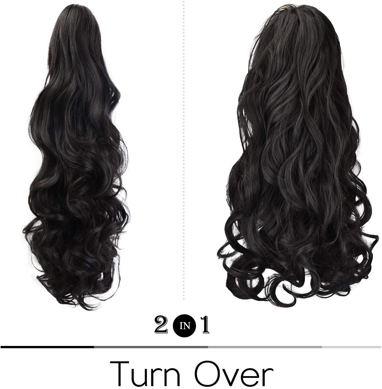 BARSDAR Clip In On Hair Extensions Claw Ponytail Extensions Hair Piece Curly for Women Synthetic Heat-Resisting 19 Inch (2# Natural Black)