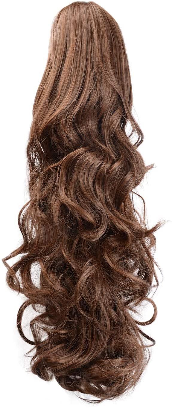 BARSDAR Clip In On Hair Extensions Claw Ponytail Extensions Hair Piece Curly for Women Synthetic Heat-Resisting 19 Inch (4/30# Medium Brown & Light Auburn Mixed)