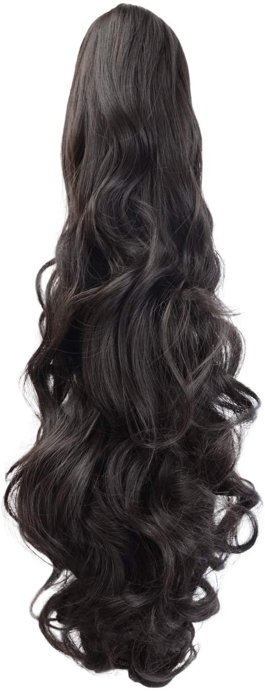 BARSDAR Clip In On Hair Extensions Claw Ponytail Extensions Hair Piece Curly for Women Synthetic Heat-Resisting 19 Inch (4# Dark Brown)