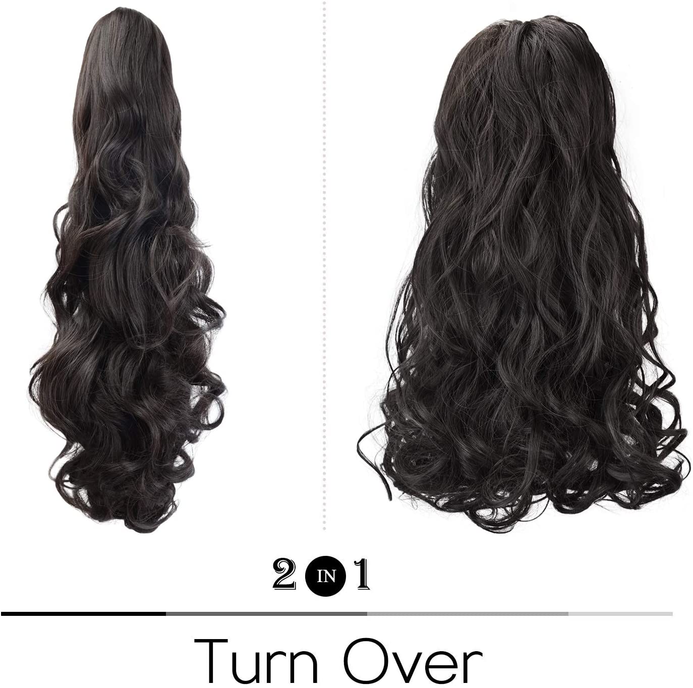 BARSDAR Clip In On Hair Extensions Claw Ponytail Extensions Hair Piece Curly for Women Synthetic Heat-Resisting 19 Inch (4# Dark Brown)
