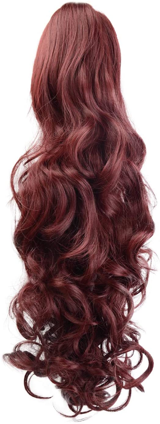 BARSDAR Clip In On Hair Extensions Claw Ponytail Extensions Hair Piece Curly for Women Synthetic Heat-Resisting 19 Inch (Wine)