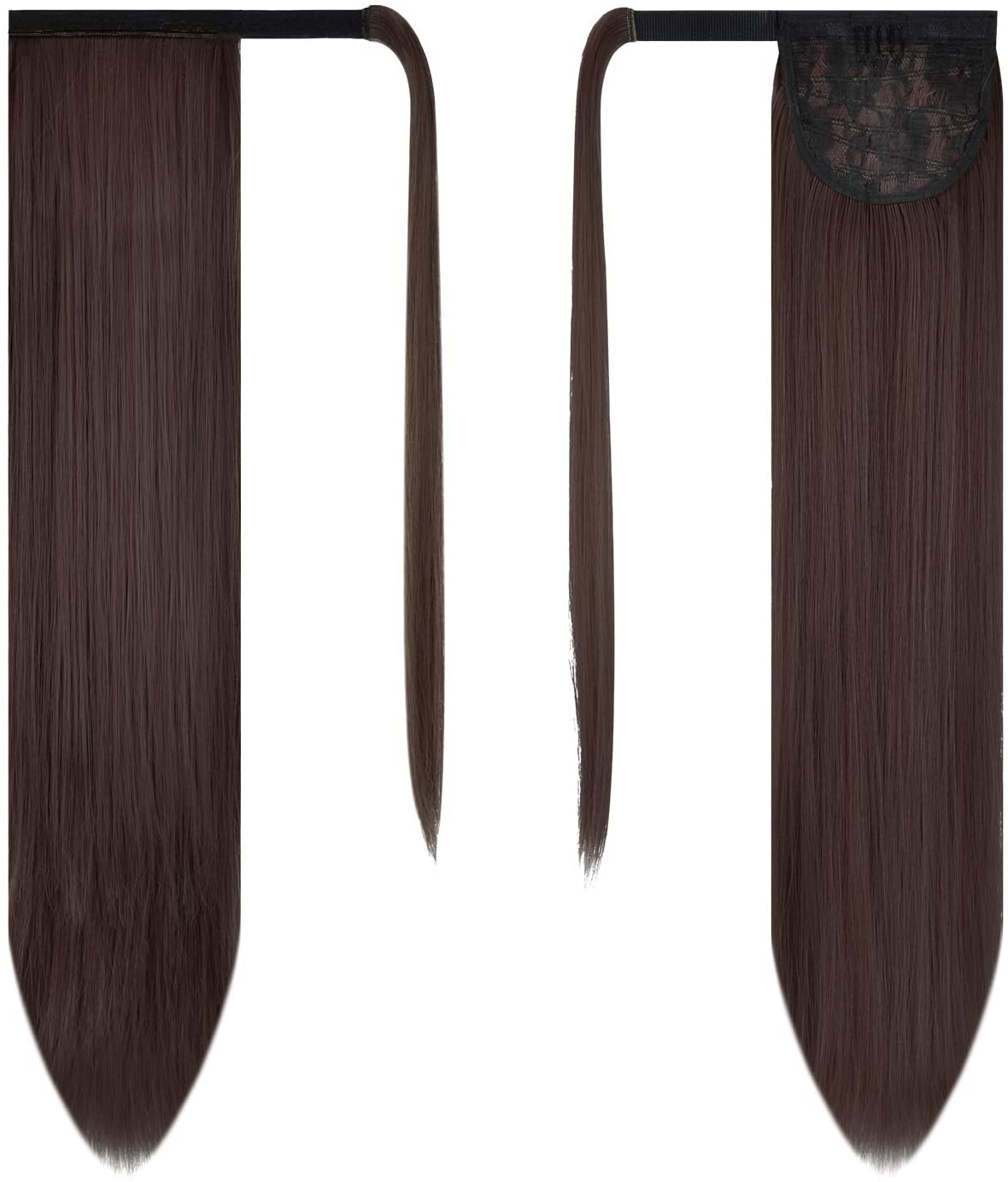 BARSDAR 26 Inch Ponytail Extension Hair Bun Extensions Hairpiece Messy for Women (2/33# Darkest Brown mix Dark Auburn Evenly)