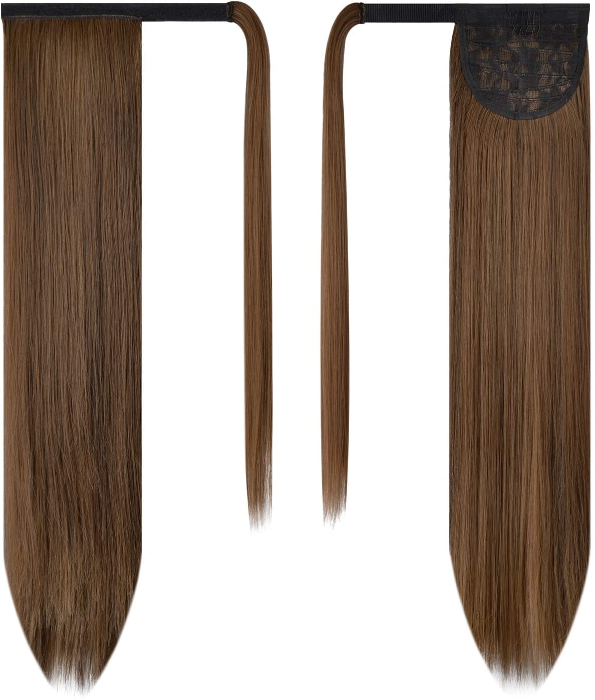 BARSDAR Ponytail Extension 26 Inch Long Straight Wrap Around Hair Piece for Women Synthetic Hair for Daily Use (4/30# Dark Brown mix Auburn Evenly)