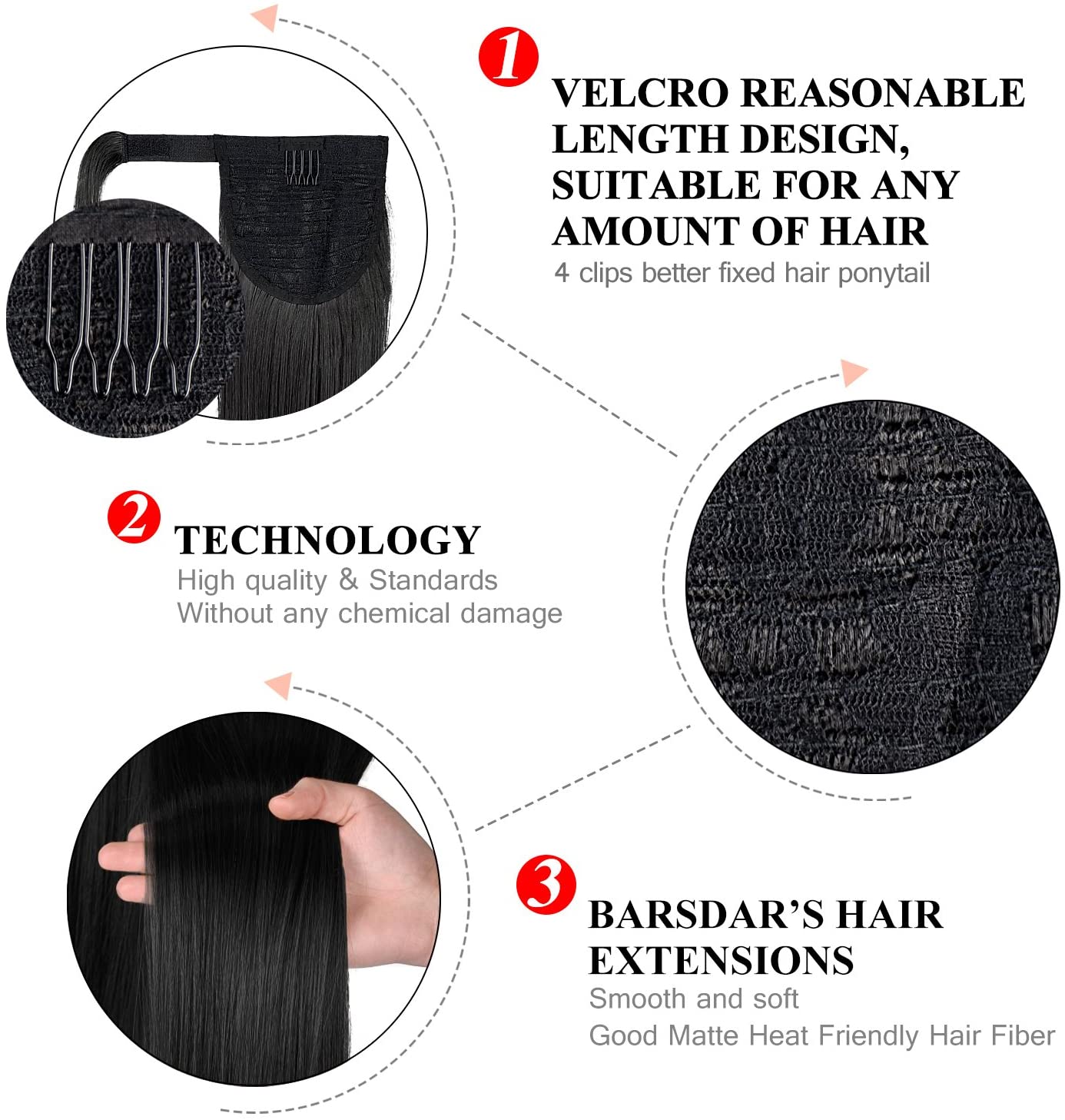 BARSDAR Ponytail Extension 26 Inch Long Straight Wrap Around Hair Piece for Women Synthetic Hair for Daily Use(4H27# Dark Brown mix Strawberry Blonde Unevenly)