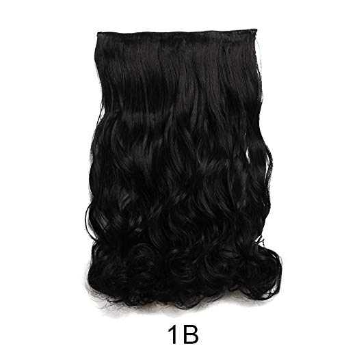 BARSDAR 20" Wavy 3/4 Full Head Clip in Synthetic Hair Extensions Long Curly Wave one piece 5 Clips Hairpieces for Women 130g（1B# Off Black）