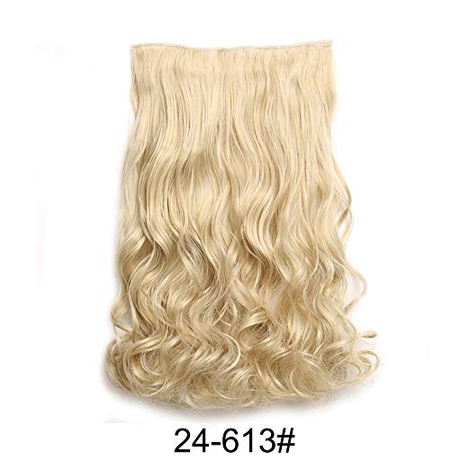 BARSDAR 20" Wavy 3/4 Full Head Clip in Synthetic Hair Extensions Long Curly Wave one piece 5 Clips Hairpieces for Women 130g（24/613# Light Blonde mix Bleach Blonde Evenly）