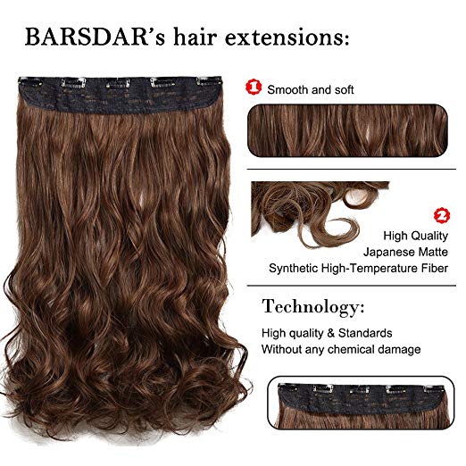 BARSDAR 20" Wavy 3/4 Full Head Clip in Synthetic Hair Extensions Long Curly Wave one piece 5 Clips Hairpieces for Women 130g（24/613# Light Blonde mix Bleach Blonde Evenly）