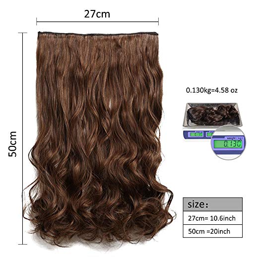 BARSDAR 20" Wavy 3/4 Full Head Clip in Synthetic Hair Extensions Long Curly Wave one piece 5 Clips Hairpieces for Women 130g（24/613# Light Blonde mix Bleach Blonde Evenly）