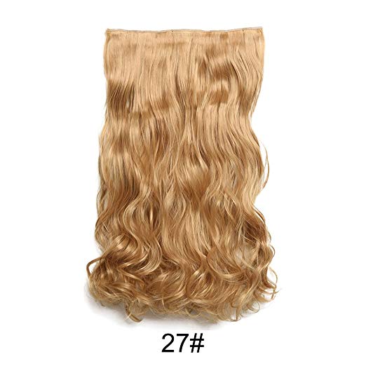 BARSDAR 20" Wavy 3/4 Full Head Clip in Synthetic Hair Extensions Long Curly Wave one piece 5 Clips Hairpieces for Women 130g（27# Strawberry Blonde）