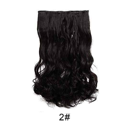 BARSDAR 20" Wavy 3/4 Full Head Clip in Synthetic Hair Extensions Long Curly Wave one piece 5 Clips Hairpieces for Women 130g（2# Darkest Brown）