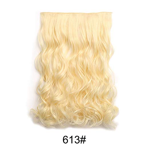 BARSDAR 20" Wavy 3/4 Full Head Clip in Synthetic Hair Extensions Long Curly Wave one piece 5 Clips Hairpieces for Women 130g（613# Bleach Blonde）
