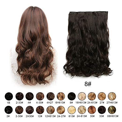 BARSDAR 20" Wavy 3/4 Full Head Clip in Synthetic Hair Extensions Long Curly Wave one piece 5 Clips Hairpieces for Women 130g（8# Light Brown）