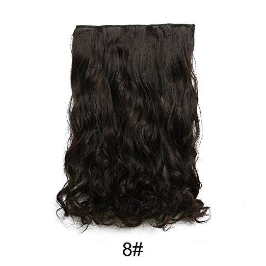 BARSDAR 20" Wavy 3/4 Full Head Clip in Synthetic Hair Extensions Long Curly Wave one piece 5 Clips Hairpieces for Women 130g（8# Light Brown）